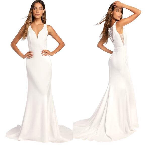 Lulus Long-Lasting Love Ivory Lace V-Neck Mermaid Dress size Small NWT - Picture 1 of 7